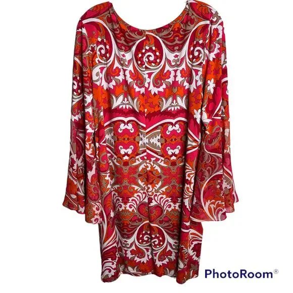 MSK Sheath Women Bell Sleeve Retro Orange Dress Size Large - Picture 4 of 7
